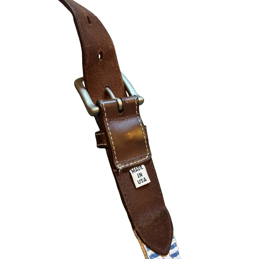 Peter Millar Notre Dame Fighting Irish Canvas Leather Belt Mens Tan Brown USA